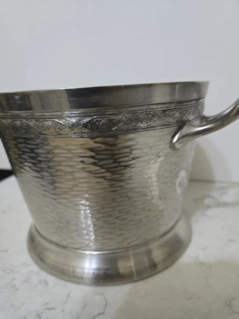 Hammered Silver-Tone Ice Bucket with Handles